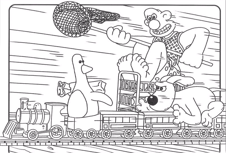 coloriage wallace et gromit jouent au train